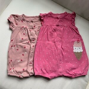 Carter’s Baby Girl Romper Bundle 12M Pink Strawberry Polka Dot Ice Cream